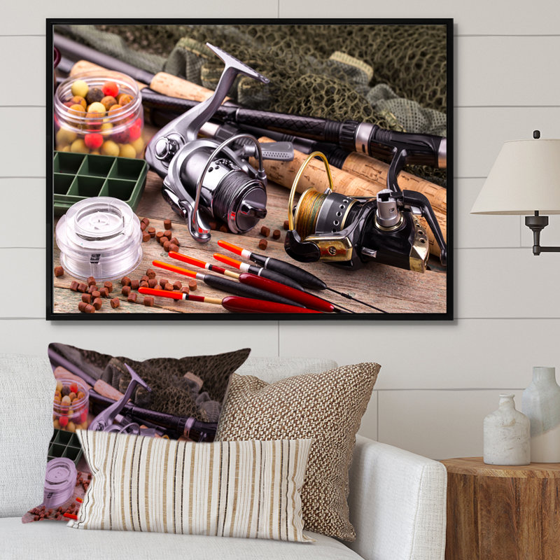 " Fishing Rods And Reels ", Black Floater Frame, 34" H x 44" W x 1.5" D