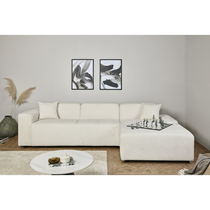 Charee Upholstered Corner Sectional, Right Hand Facing, White Boucle