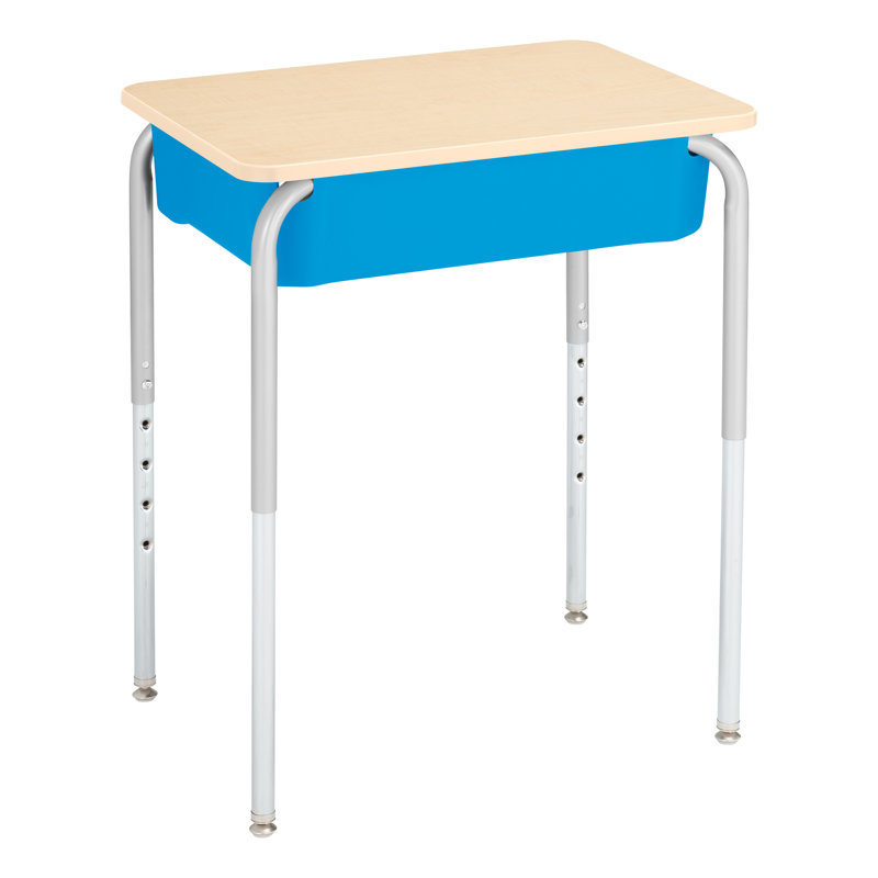 Bureau d'étudiant à hauteur ajustable avec boîte à livres (paquet de 2), Brume argentée, Érable / bleu ciel