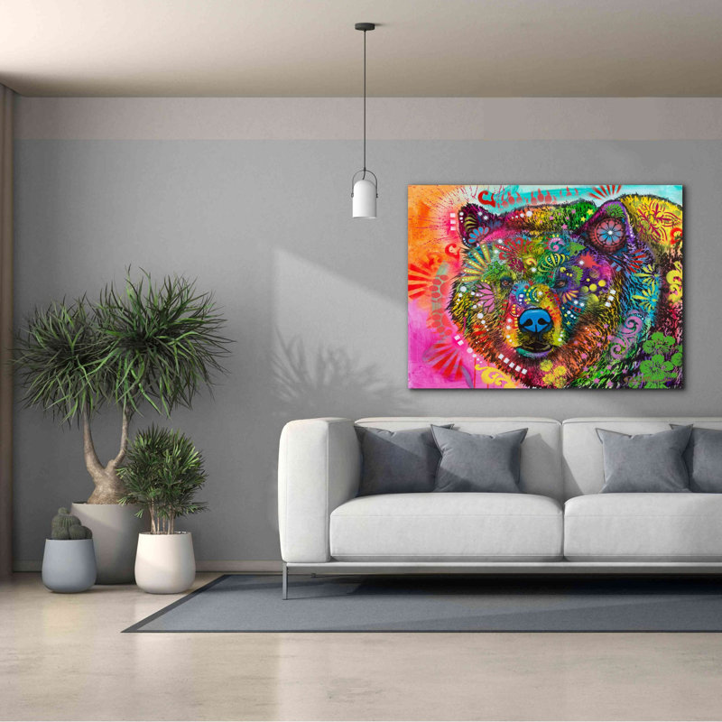 «Hunky Bear 2» par Dean Russo - peinture sur toile tendue, H 40 po x l 54 po x P 1,5 po