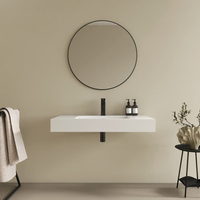 Upgraded 30X19 Inch Stone Resin Solid Surface Bathroom Vanity Sink With Faucet Hole