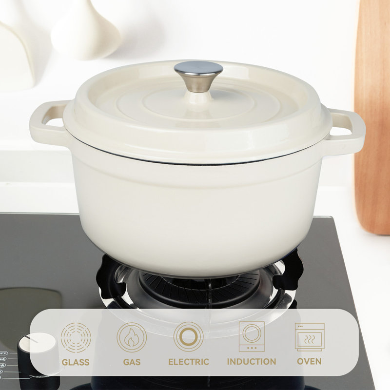 Enameled Dutch Oven Pot with Lid, Cast Iron Dutch Oven with Dual Handles for Bread Baking, Cooking, Non-stick Enamel Coated Cookware