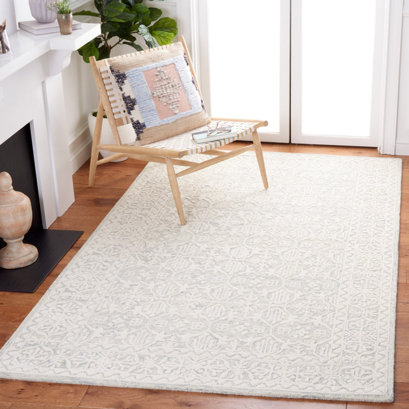 Tapis gris / ivoire en laine touffeté à la main Pezanetti, Rectangle 8 pi x 10 pi