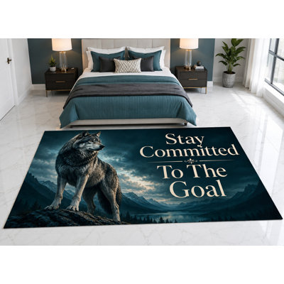 Tapis « Ultra Fin » 152 x 213 cm (5 pi x 7 pi) « Loup Restez engagé envers votre objectif » pour chambre d'enfant, chambre à coucher, salon et bureau à domicile, moquette douce à poils courts avec envers antidérapant en silicone