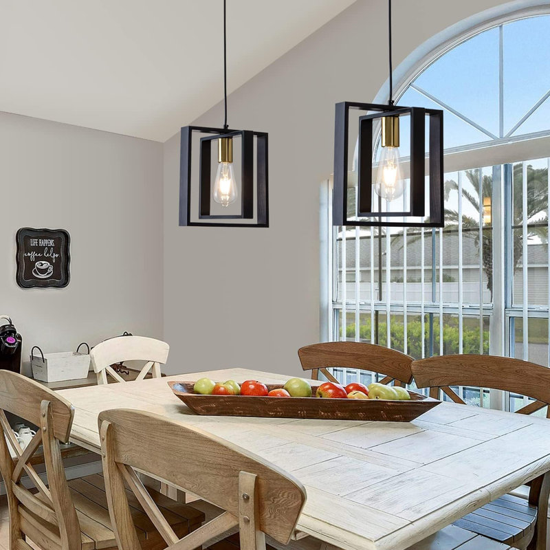 Luminaire suspendu Farmhouse avec cordon réglable, lustre en bois et métal pour salle à manger, îlot de cuisine, couloir, entrée, douille E26 compatible avec les ampoules incandescentes à DEL, fluocompactes et à DEL