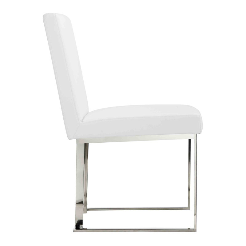     Pangea Home Dexter Modern Upholstered Faux/Vegan Leather Dining Side Chair (Set of 2) – Upholstered Dining Chairs with Steel Legs, Contemporary Kitchen & Dining Room Seating - White with Silver Legs