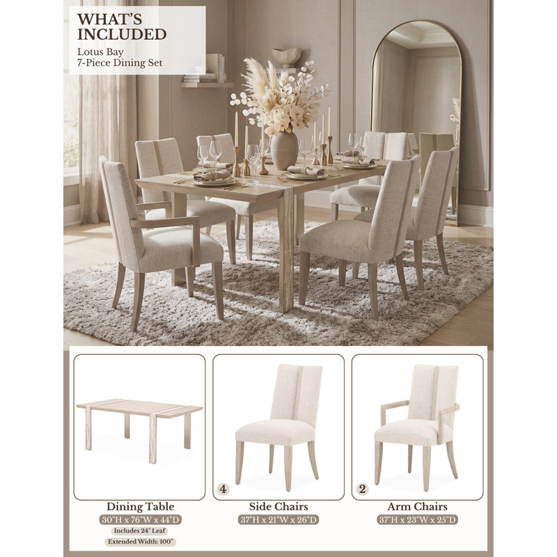 Lotus Bay Dining Set, 7 Pieces: Table, 6 Chairs