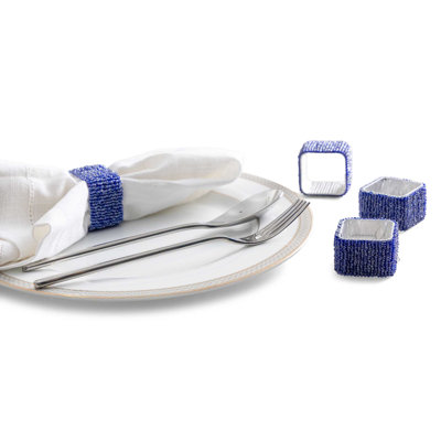Classic Square Napkin Ring in Black, Set of 4