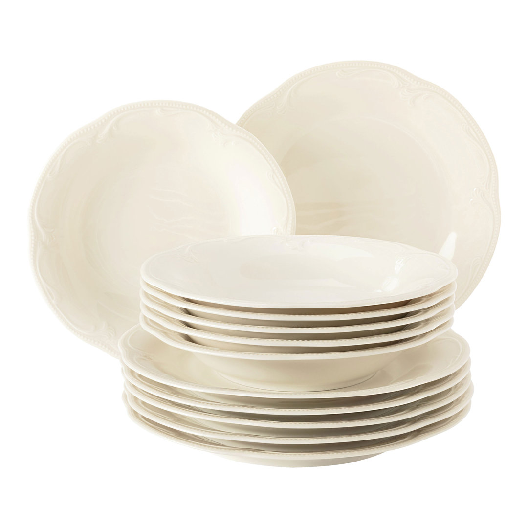 Seltmann Weiden Rubin Goldrand Tafelservice 12-tlg., Geschirr-Set, Porzellan, Creme, 001.760650