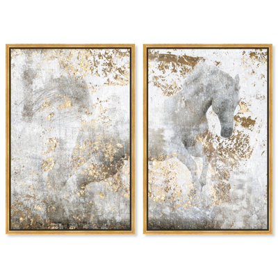 Oliver Gal Running Equus Diptych Animals - Framed Canvas Art