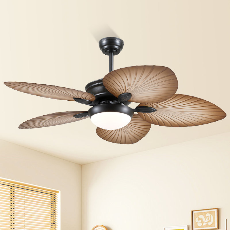 44"/52" Tropical plam Leaf Dimmable Ceiling Fan With Led Lights and Remote Control,Outdoor Waterproof Palm Leaf Ceiling Fan