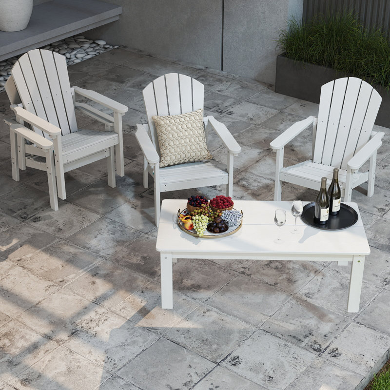 5-piece Hdpe Adirondack Patio Furniture Set - 4 Stackable Chairs & 1 Large Side Table, All-weather, Uv Resistant, White