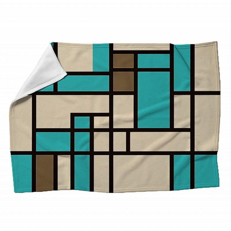Machine Printed Throw Blanket, 80" L x 60" W, Turquoise/Beige, Plaid