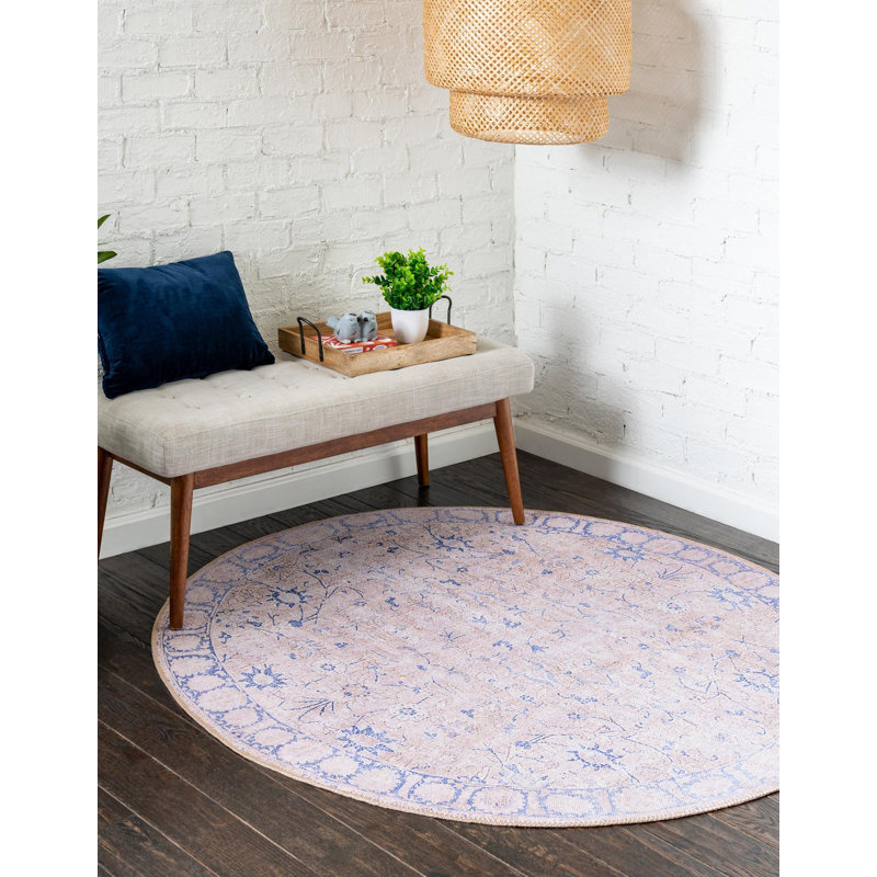 Tapis traditionnel bleu clair Mcclamma, Rond 7 pi 7 po