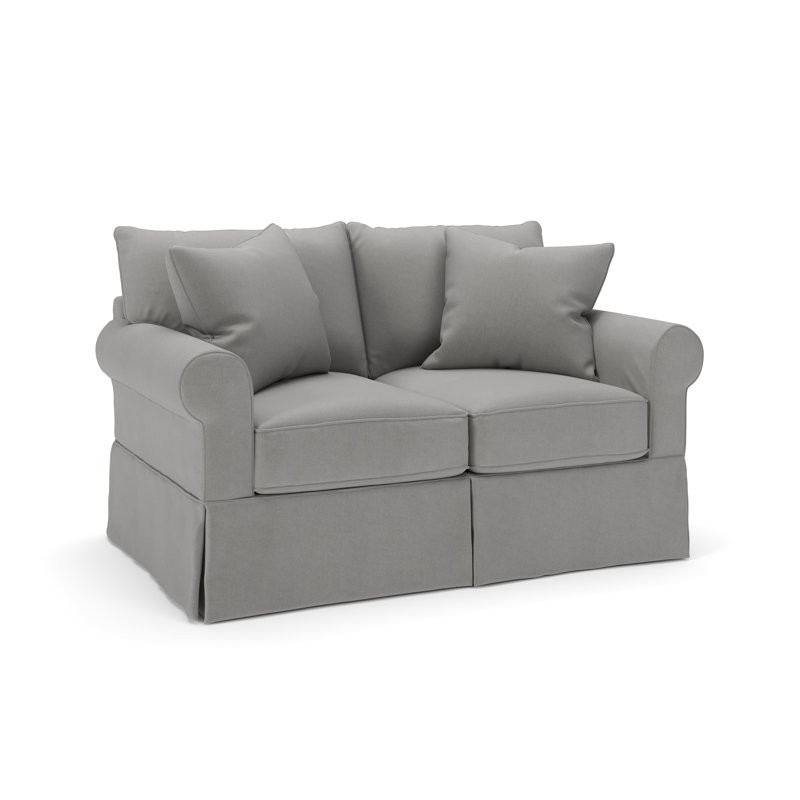 Amari 63" Rolled Arm Slipcovered Loveseat, Bayou Light Grey Canvas
