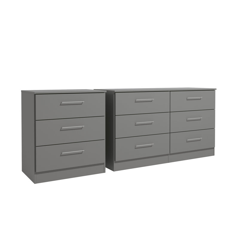 Ensemble de commode à 6 tiroirs et commode à 3 tiroirs Foster - avec rangement moderne de 47,2 po, Gris