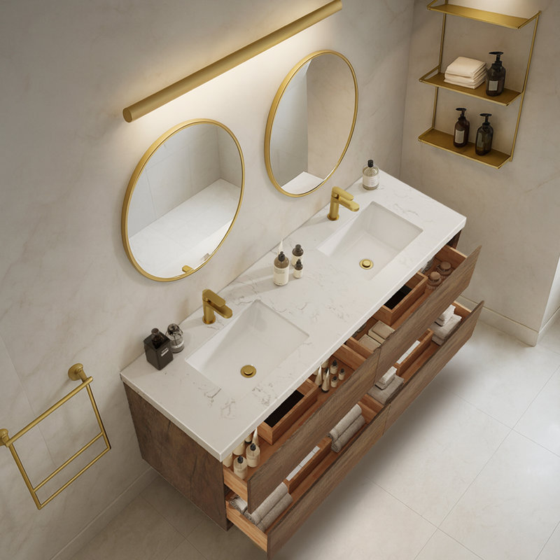 Meuble-lavabo mural flottant avec lavabo double 60 po Melihcan