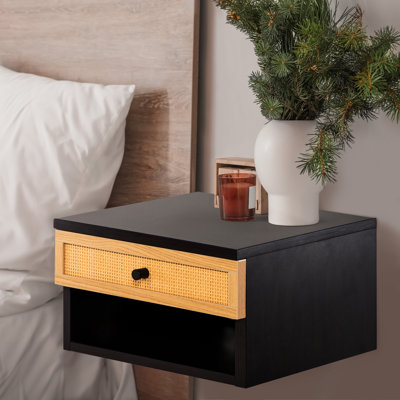 Aemillio 15.71" Mid-Century Modern Floating Wall Mounted Nightstand with Soft-Close Rattan Drawer