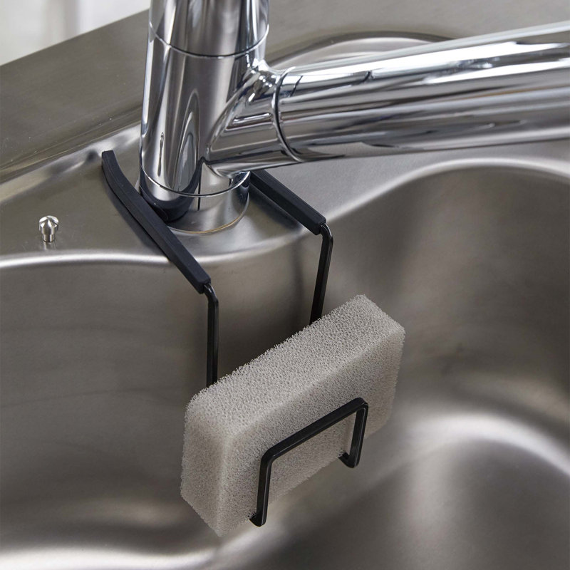 Tower Yamazaki Home Faucet-Hanging Sponge Holder, Kitchen Organizer Sink Rack Basket, Single, Steel, Black