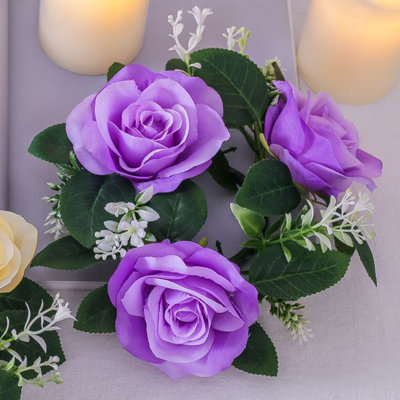 Rose Candle Wreath Artificial Silk Flower Ring Leaf Candle Wreath Wedding Valentine Day Party Table Candlestick Decorations