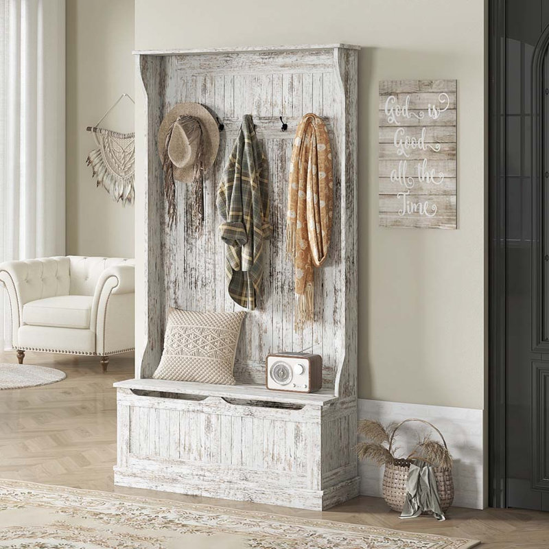 Arbre d'entrée avec banc de rangement, portemanteau avec cinq crochets et rangement pour chaussures