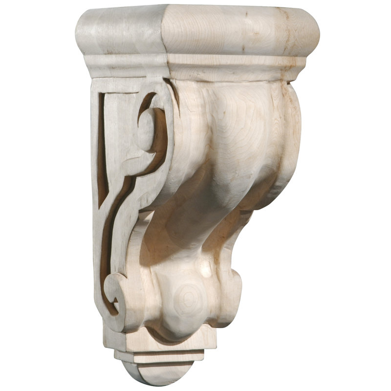 Maple Unfinished Wood Corbel with Grape Detail, 5-1/2 x 4-5/8 x 9-13/16 inches