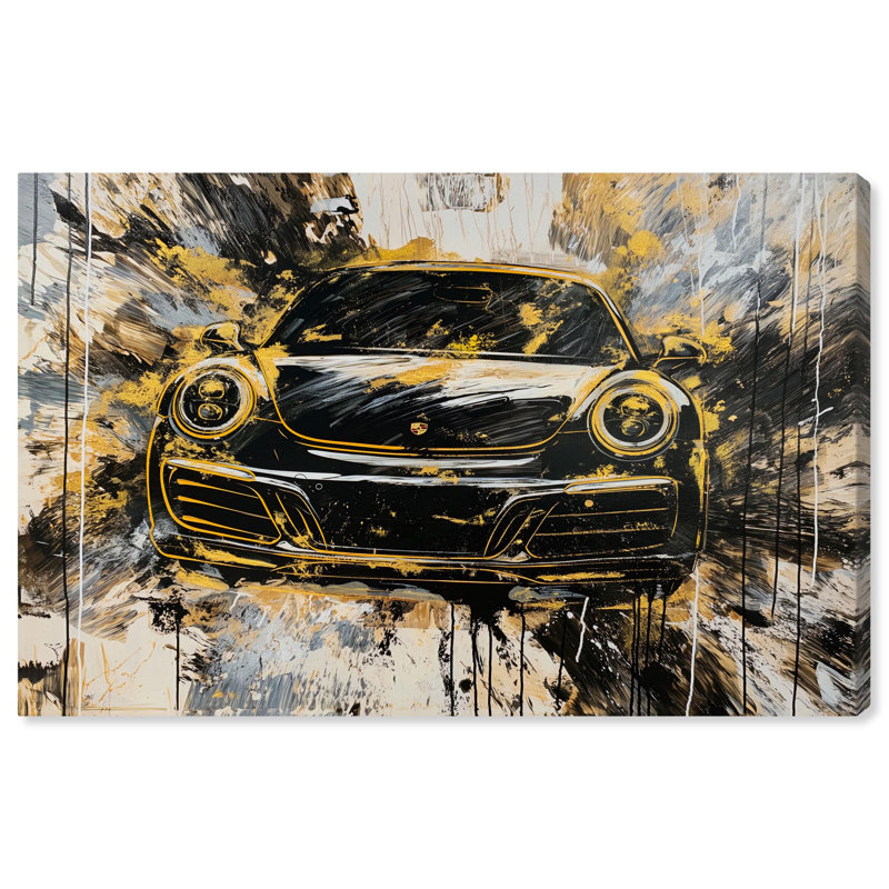 Sleek Yellow Porsche Abstract Canvas Wall Art, 15" x 10"