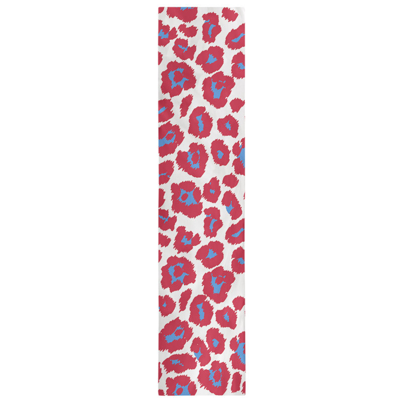 Animal Print Table Runner, 90" x 16", White/ Red/ Blue