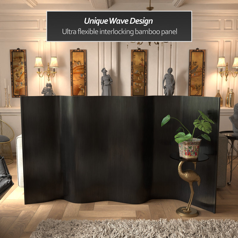 Siena Rolling Bamboo Room Divider, Black, 4 ft. Short