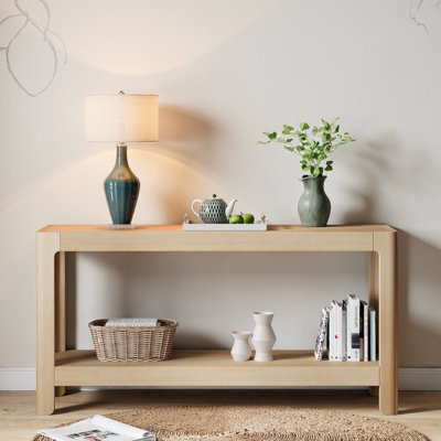 Mirod Natural Wood Console Table, 59" Modern Farmhouse Entryway Table with Solid Pine Legs & Wood Veneer Top