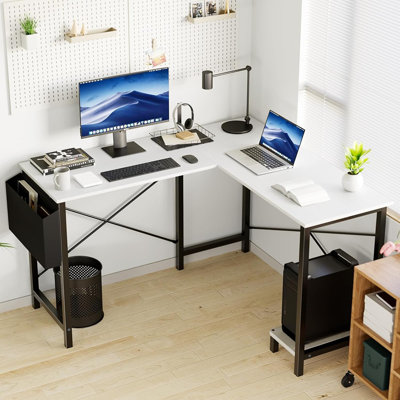 L Shaped Desk Computer Gaming Corner Table 50 Inch Home Office Writing Student Work Pc Workstation With Side Storage Bag Cpu Stand For Bedroom Small Spaces