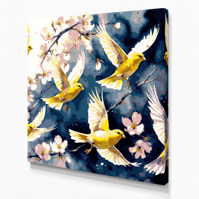 Birds Yellow fronted Canary Beige Canvas Wall Art