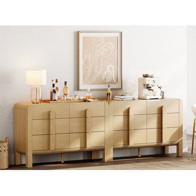 Ensemble de commode 6 tiroirs Mid-Century de 2 tiroirs modernes de 47,2 po avec rangement, commode double en bois à profil courbé pour chambre à coucher, salon, couloir