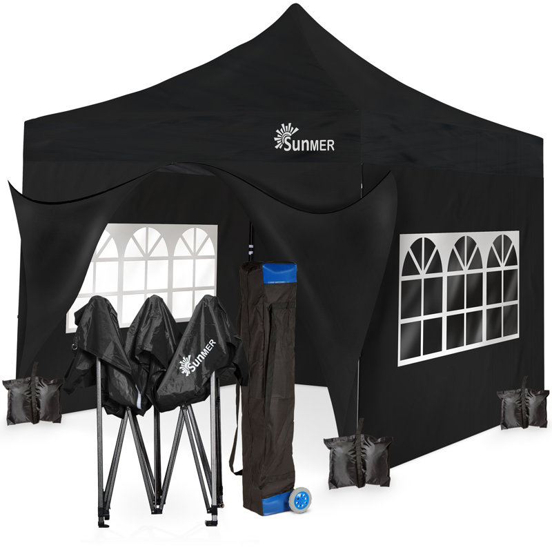 SUNMER 3m x 3m Steel Pop-Up Gazebo with Walls, Black