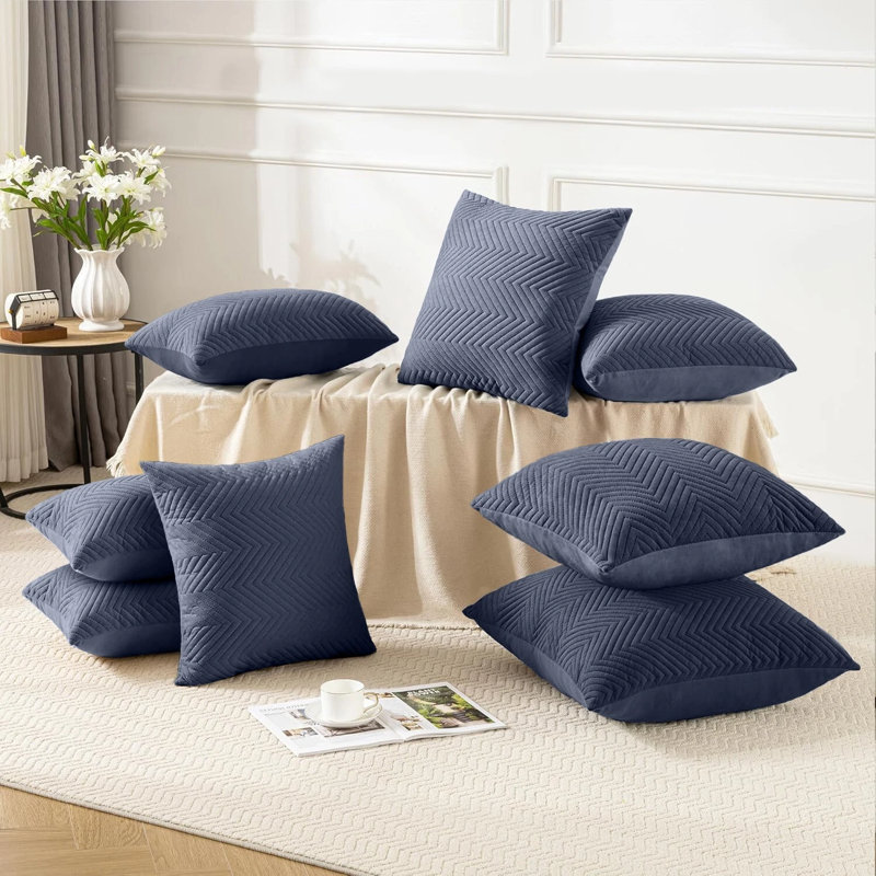 Embossed Quilted Chevron Decorative Cushion Cases - Set of 4 Modern Couch & Bed Décor Velvet Throw Pillow Covers , Charcoal