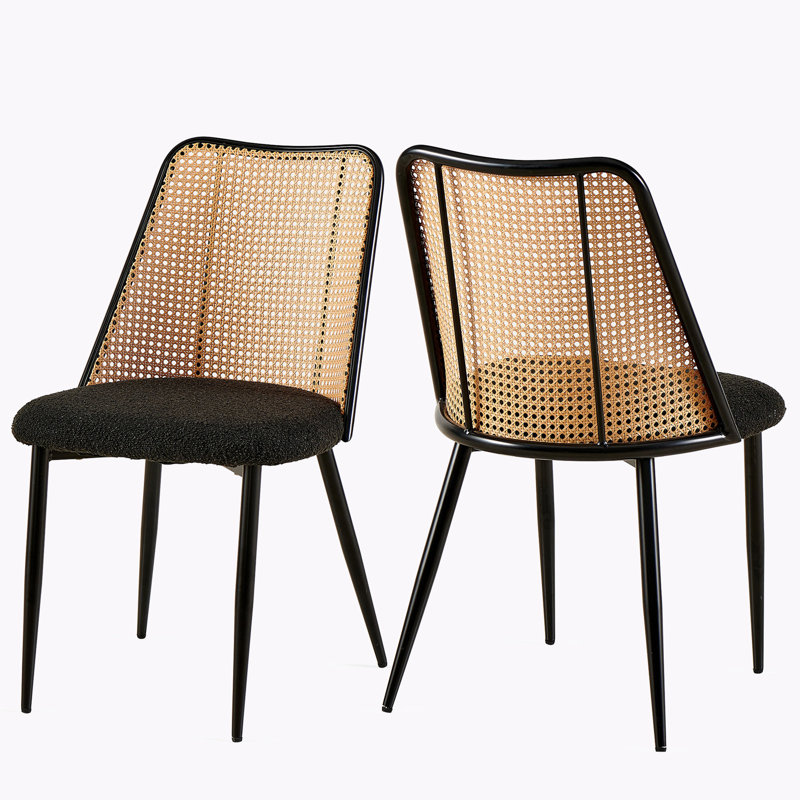 Boucle Upholstered Dining Chairs , Black, 2