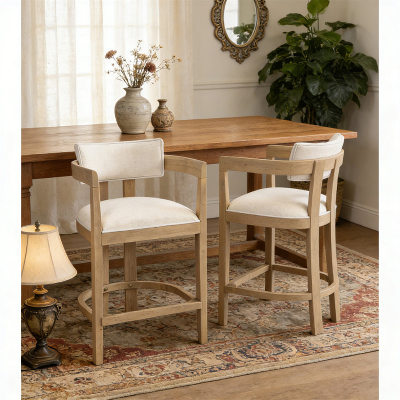 Tabouret de bar 26 po, tabourets de comptoir rembourrés, Frêne clair, Beige
