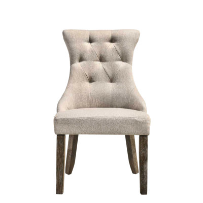 Two-tone Beige & Gray Side Chair 2 - . High-back Armless With Comfort. Decorative Nailhead Trim. Construction. Tapered Wooden Legs. 25" Seat Depth, 37.38" Height, 220lbs Weight Capacity Fabric Reclaimed