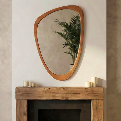 Miroir décoratif en bois massif jaune-brun de 20 po x 30 po, pour chambre à coucher, salle de bain, salon, vestibule