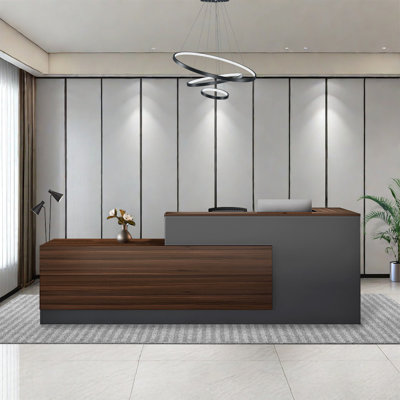 L-Shaped Reception Desk with Lockable Drawers, Computer Desk, and Storage Shelves/Front Desk