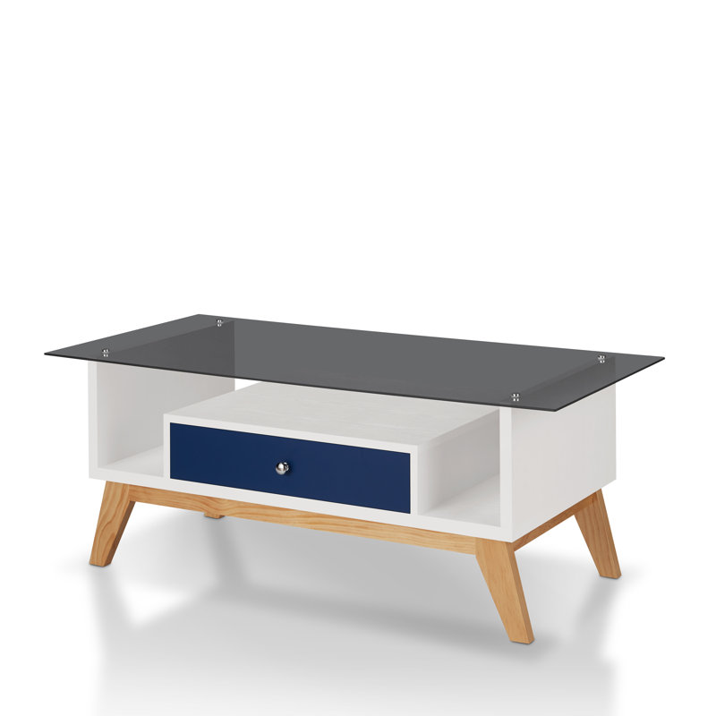 Four Leg Coffee Table with Storage, Navy/White