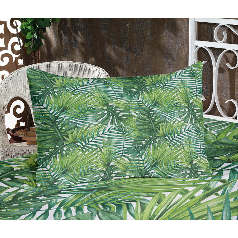Ensemble de draps et taies décoratives à motif de feuilles Ambesonne, vert pâle, vert foncé
