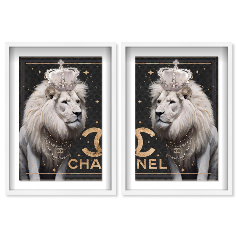 Oliver Gal Regal Leos Set Fashion and Glam - Leaf Framed Shadowbox Art, 37.5" H x 25.5" W, White
