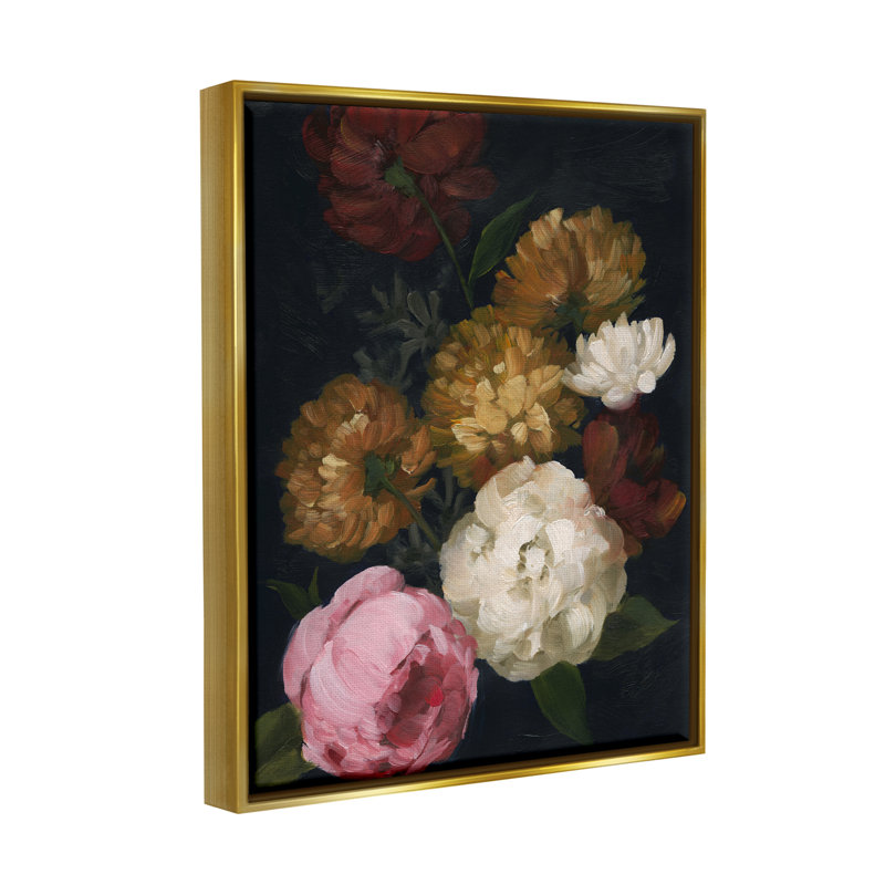 Bouquet d'œillets mélangés, Cadre flottant métallique doré, H 31 po x l 25 po