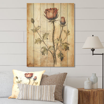 «Vintage Thistle Floral Charm I» - chardon sur bois