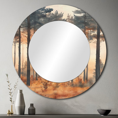 Whispering Forest Edge Sunset - Miroir décoratif rond rustique, impression métallique