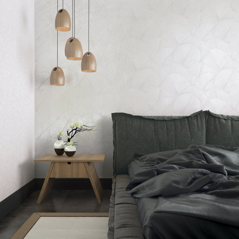 Kumano 3D Embossed Palm Leaf Wallpaper Roll, White