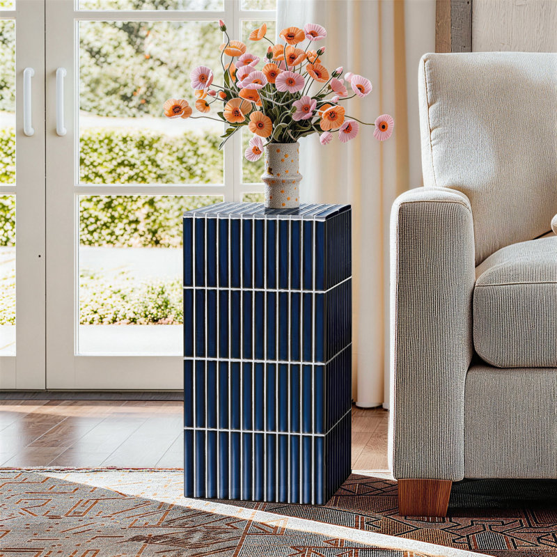Pedestal End Table, Blue