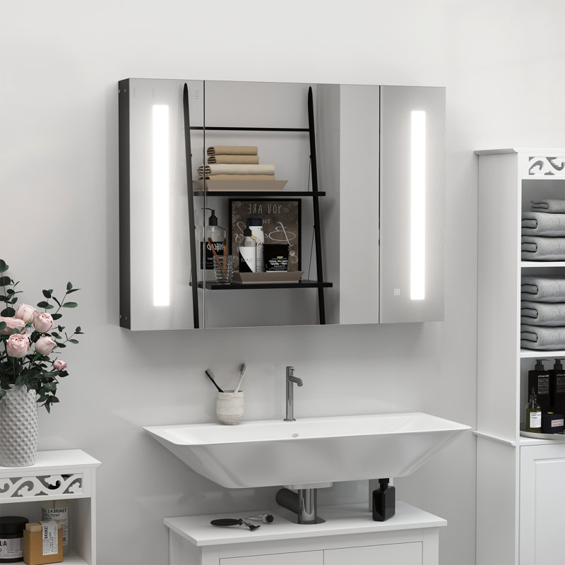 Armoire de salle de bain murale noire - 35,5 po x 25,5 po, miroir, 3 armoires, DEL, miroir de charge avec l 35,5 po x H 25,5 po