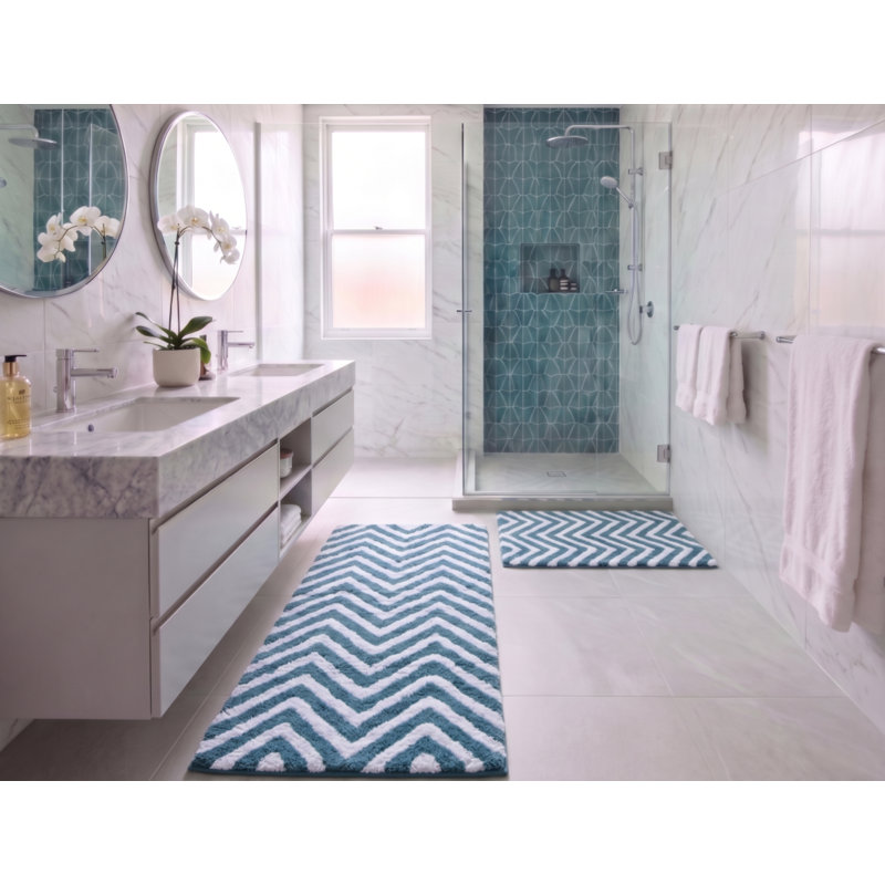 Ensemble de tapis et de tapis pour salle de bain en microfibre 2 pièces - doux, absorbant et antidérapant, Aqua